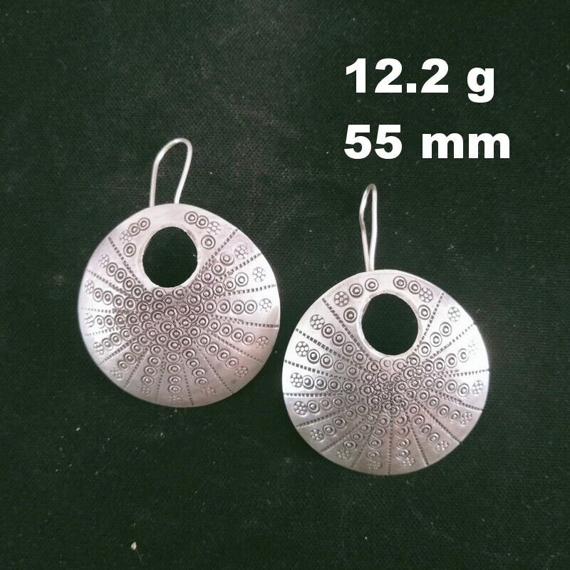 Fine Silver Earrings Handcraft Jewelry 12g Vintage BOHO Engraved Tribal 23852