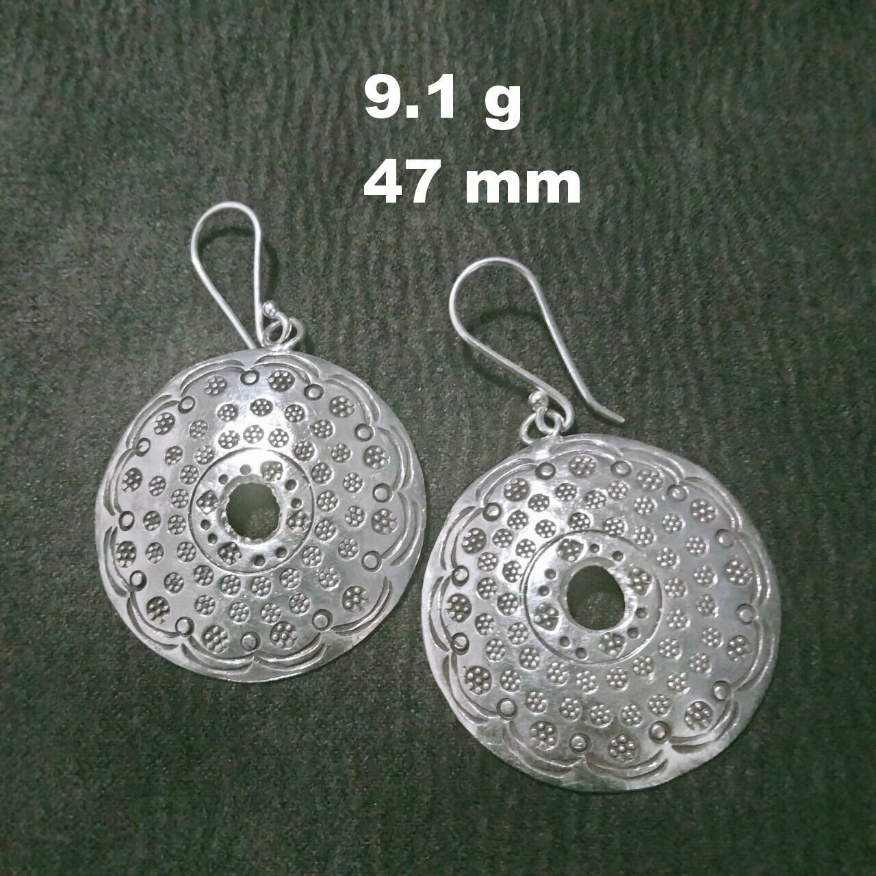 Fine Silver Earrings Sterling 925 Dangle 9g Crafted Vintage ROUND ARTISAN 24404