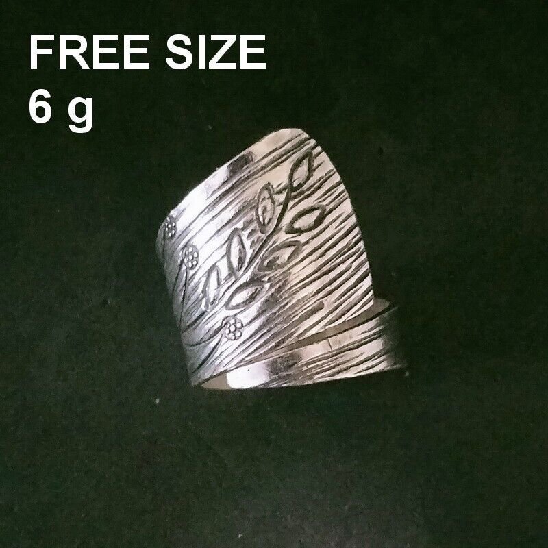 FINE SILVER RINGS SOLID HANDCRAFT FREE SIZE 6g SCRATCH HAVEST ENGRAVED R23826
