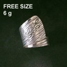 FINE SILVER RINGS SOLID HANDCRAFT FREE SIZE 6g SCRATCH HAVEST ENGRAVED R23826
