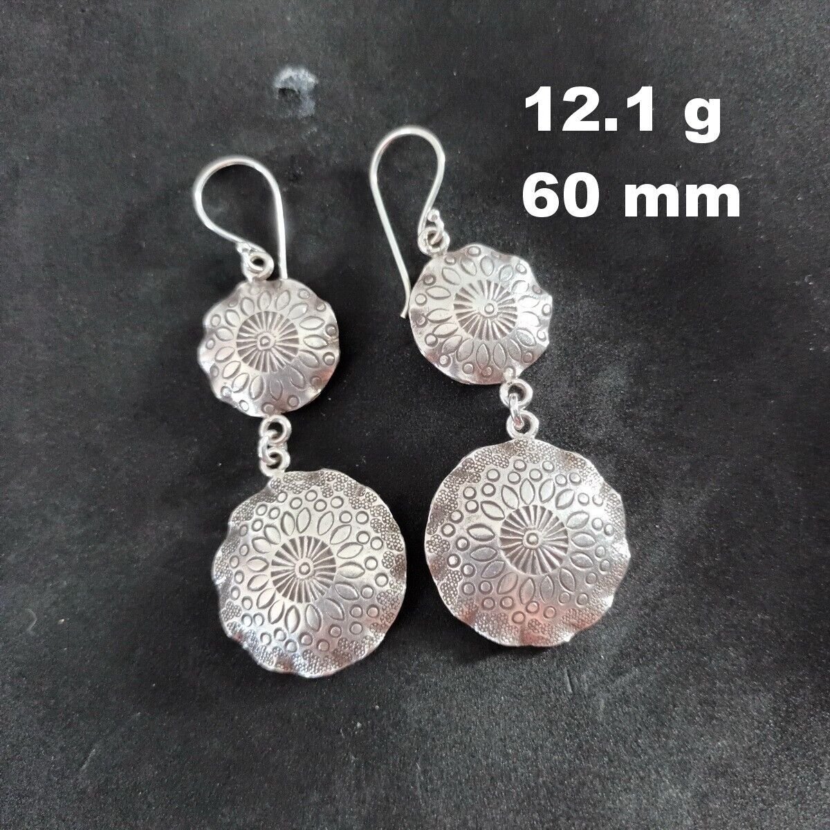 Fine Silver Earrings Sterling 925 Dangle 12g Crafted Double Round 24104