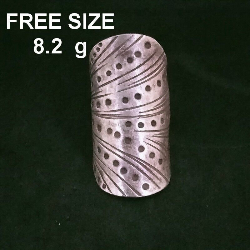 FINE SILVER RINGS SOLID HANDCRAFT FREE SIZE 8g TRIBAL ENGRAVED DOTS R23803