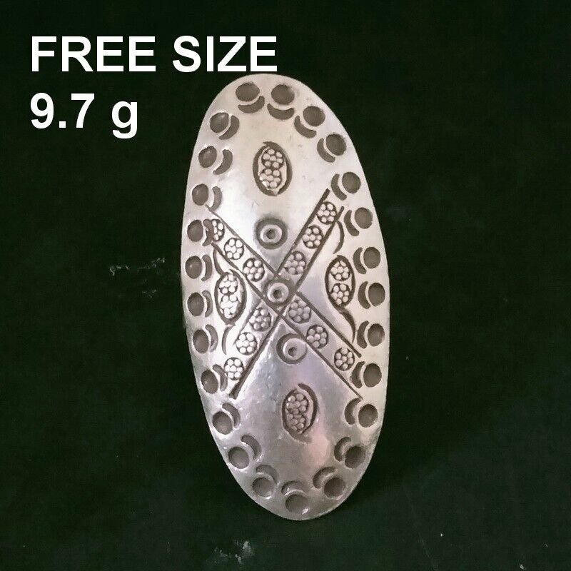 FINE SILVER RINGS SOLID HANDCRAFT FREE SIZE 9g RETRO ENGRAVED SIMPLE R23833