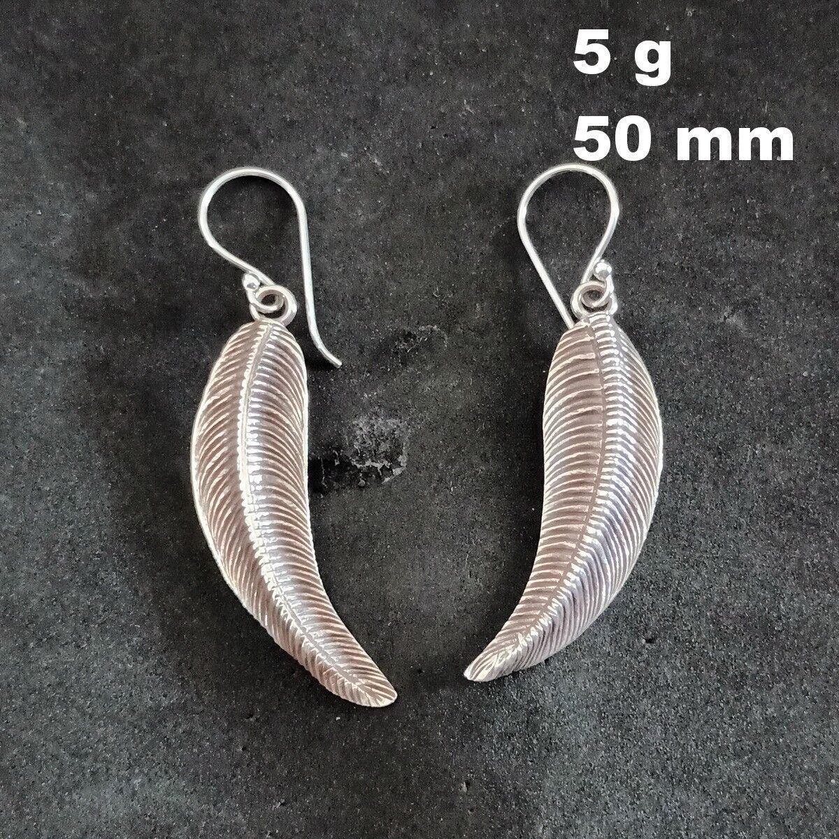 Fine Silver Earrings Sterling 925 Dangle 5g Long Feather Hook 24126