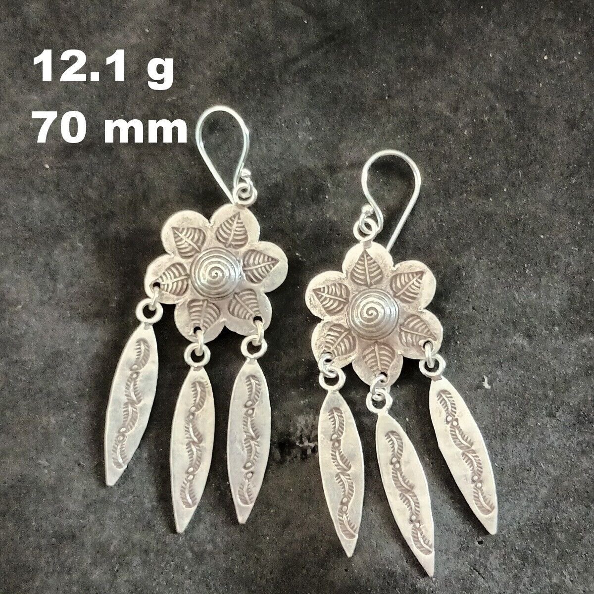 Fine Silver Earrings Sterling 925 Dangle 12g Vintage Retro Graphic Charms 24133