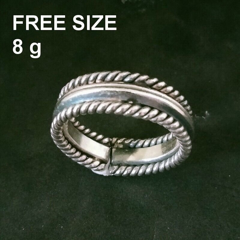 FINE SILVER RINGS SOLID HANDCRAFT FREE SIZE 8g VINTAGE MINIMAL BAND R23835