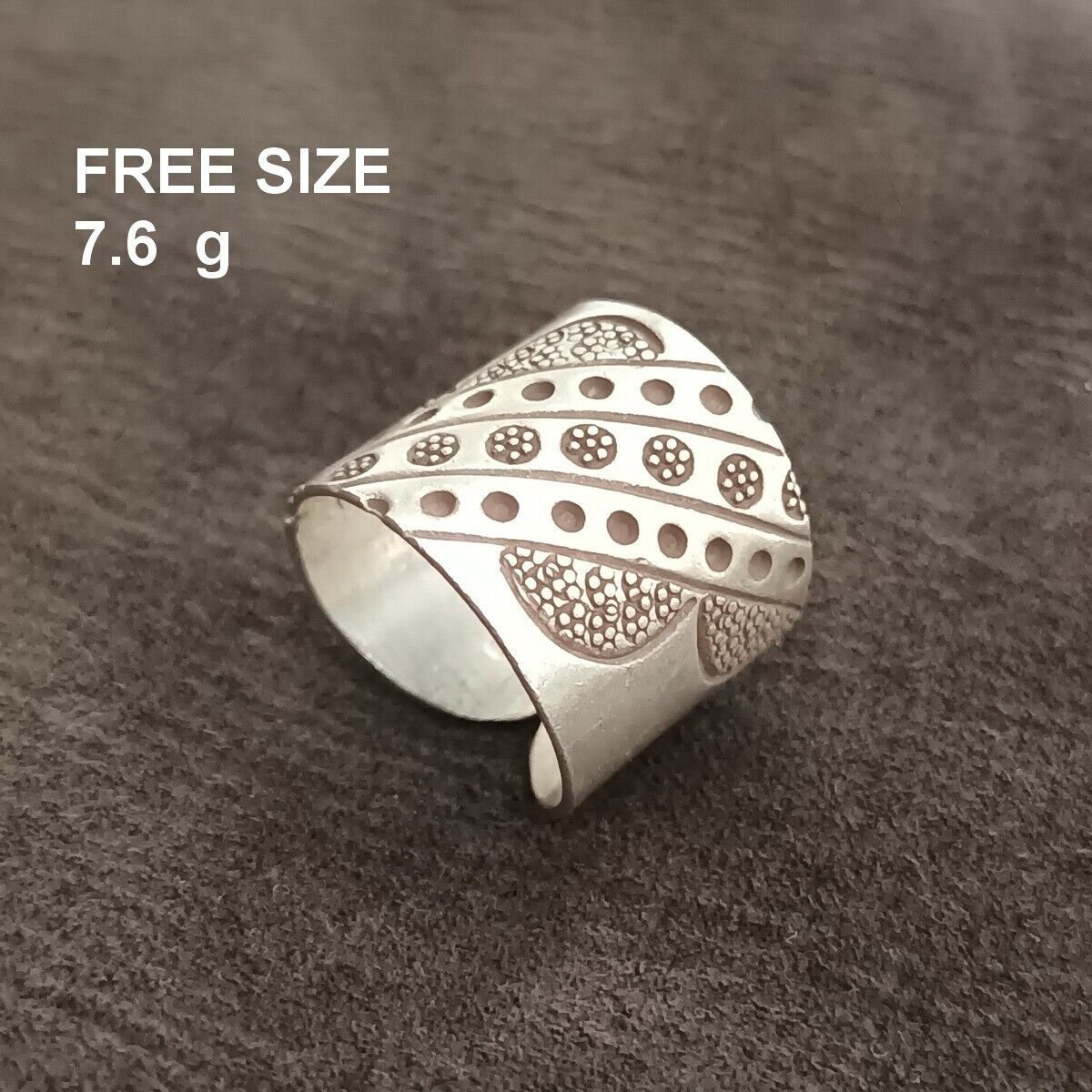 FINE SILVER RINGS 925 ADJUSTABLE FREE SIZE VINTAGE CRAFT 7 g MOSAIC #017