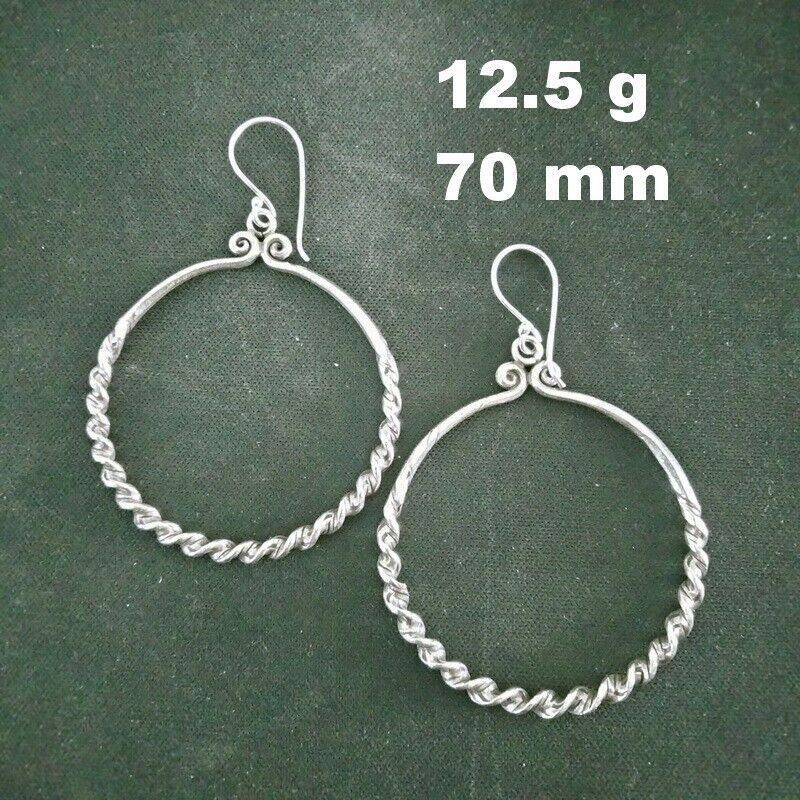 Fine Silver Earrings Handcraft Jewelry 12g Twine Weave Round Hoop 23854