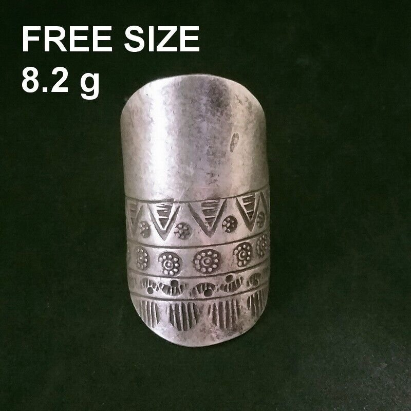 FINE SILVER RINGS SOLID HANDCRAFT FREE SIZE 8g HALF PLAIN ENGRAVED R23818