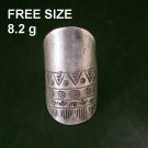 FINE SILVER RINGS SOLID HANDCRAFT FREE SIZE 8g HALF PLAIN ENGRAVED R23818