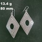 Fine Silver Earrings Handcraft Jewelry 13g Engraved Tribal Reangle Hole 23843