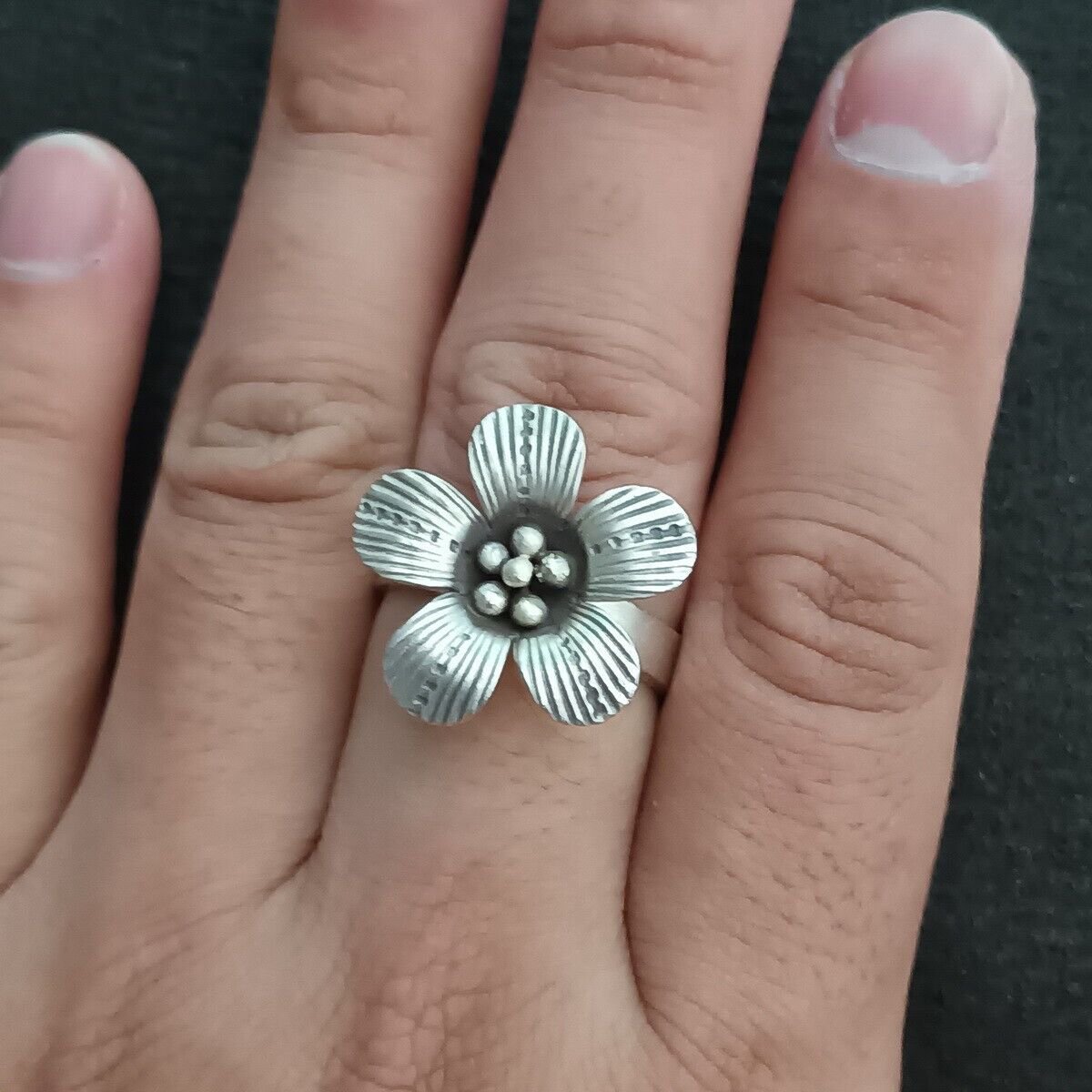 FINE SILVER RINGS NO STONE CRAFT VINTAGE FREE SIZE ADJUSTABLE 6 g COSMOS 31A7A7
