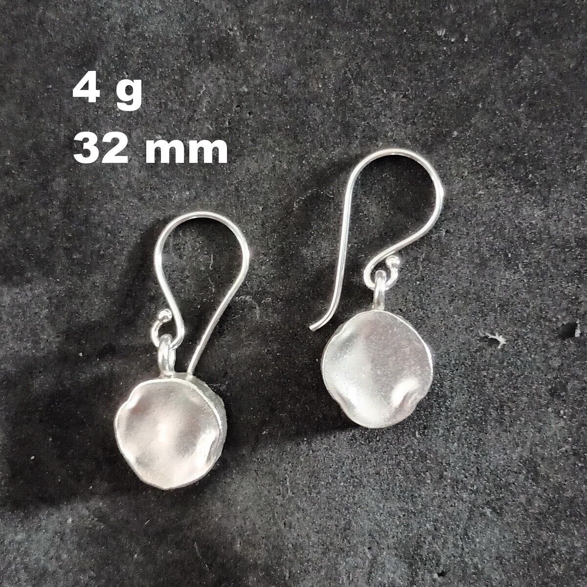 Fine Silver Earrings Sterling 925 Dangle 4g Hammer Round Rock Bead 24146