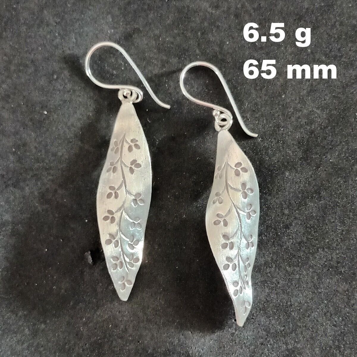 Fine Silver Earrings Sterling 925 Dangle 6g Vintage Leaf Engrave Long 24119