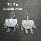Fine Silver Earrings Sterling 925 Jewelry 15g Dangle Half Curve Tribal L1904