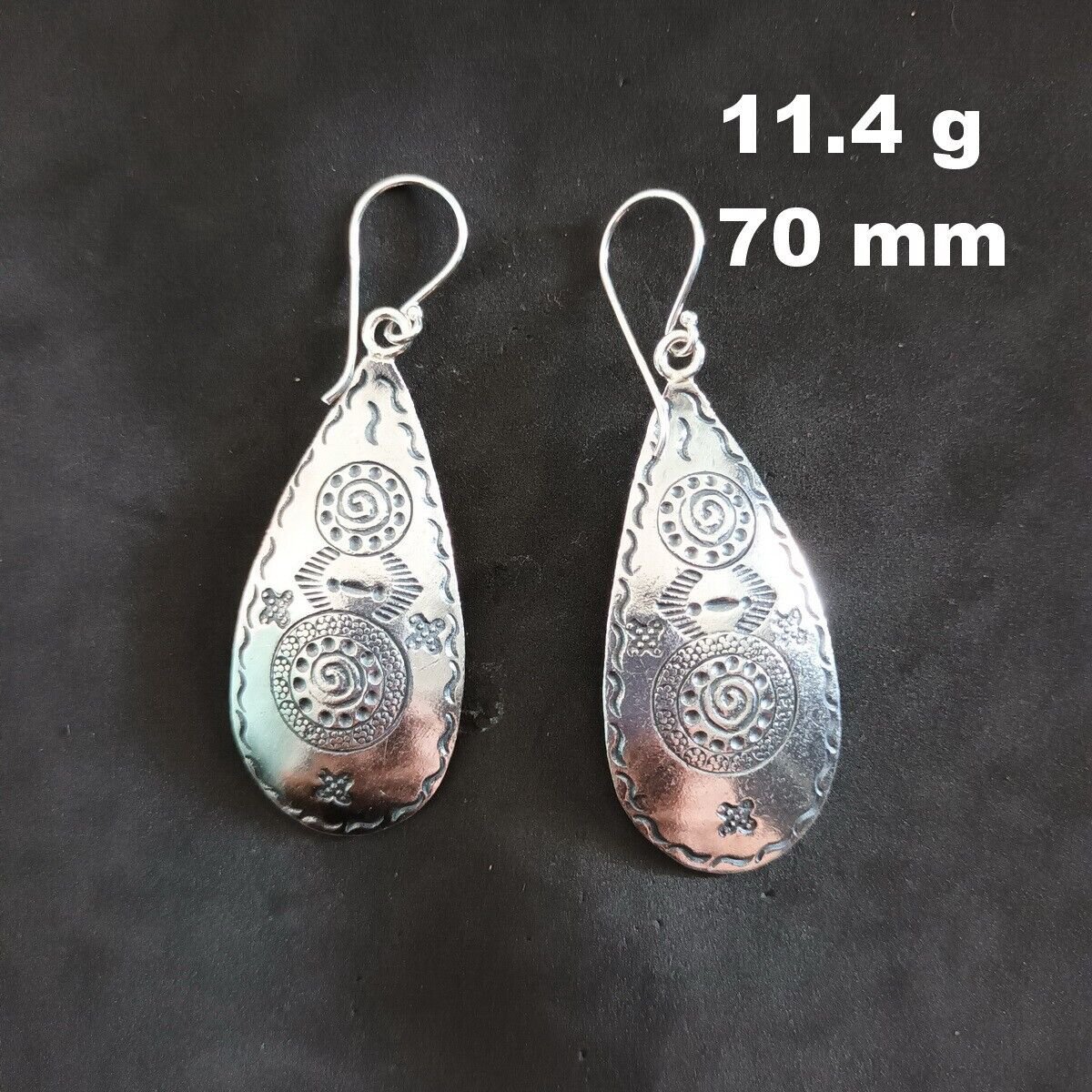 Fine Silver Earrings Sterling 925 Dangle 11g Vintage Engraved Long Drop 24123