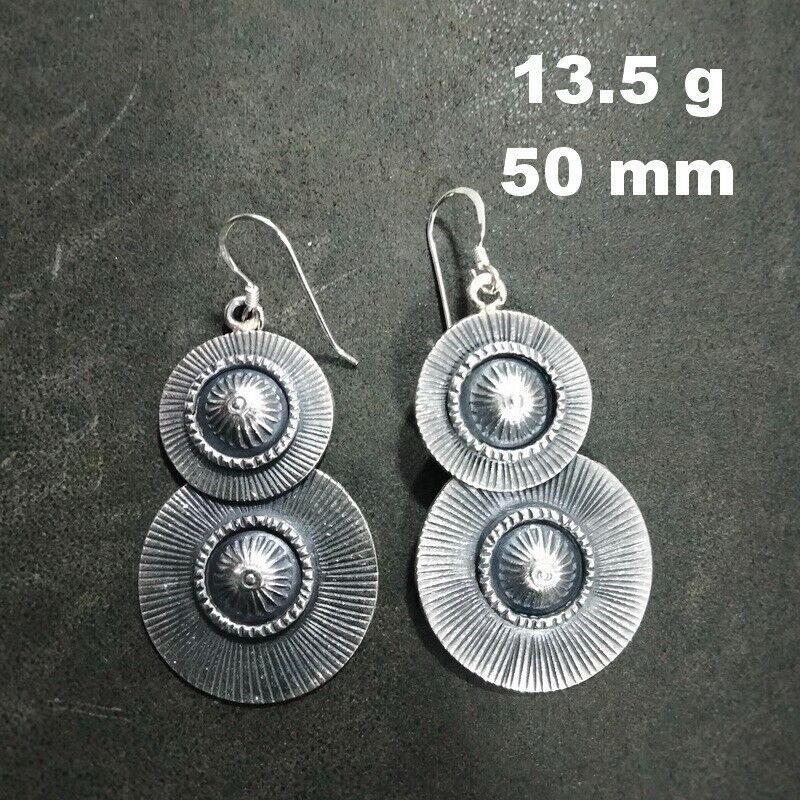 Fine Silver Earrings Sterling 925 Jewelry 13g Vintage Double Round Tribal L1926