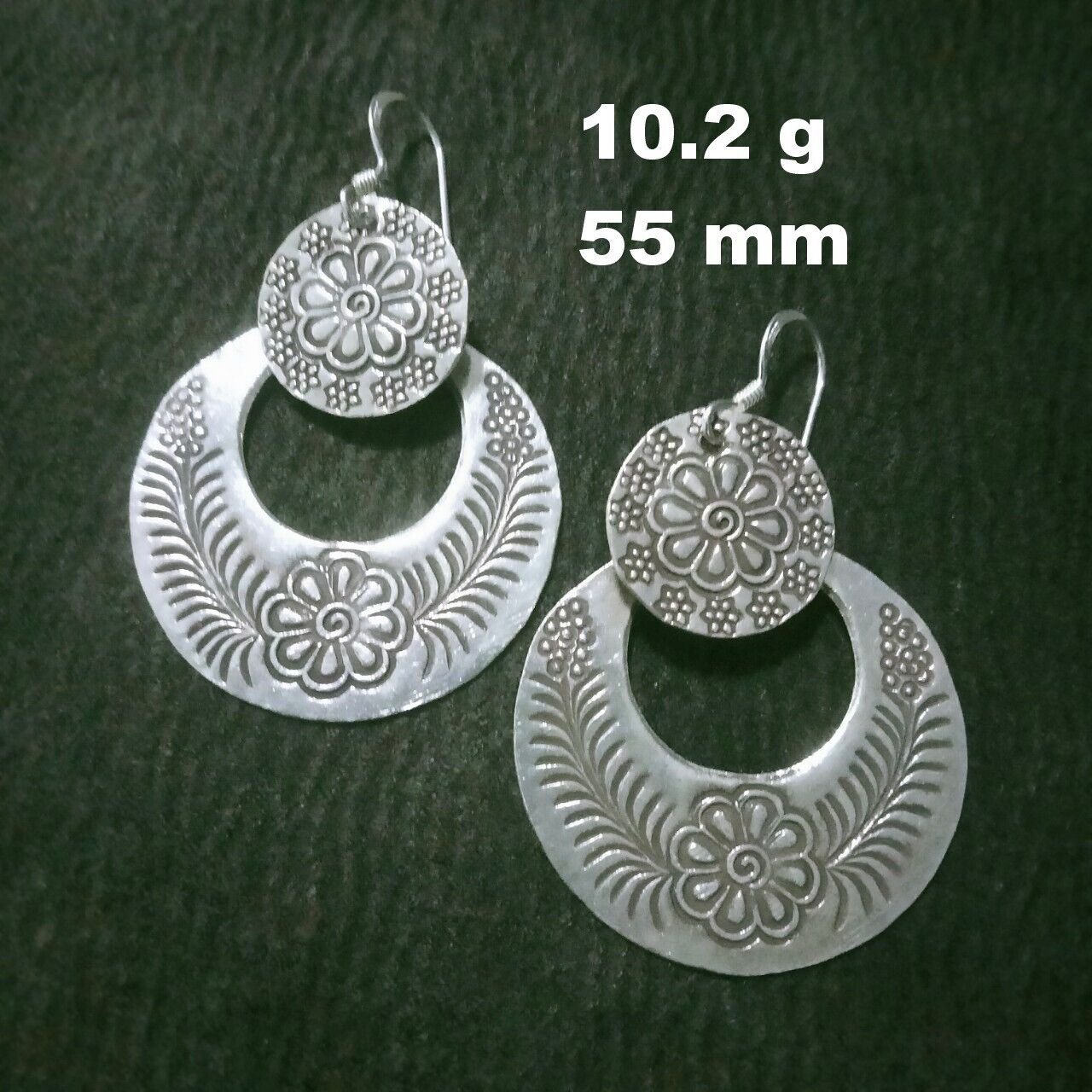 Fine Silver Earrings Sterling 925 Dangle 10g Crafted Vintage DOUBLE ROUND 24409