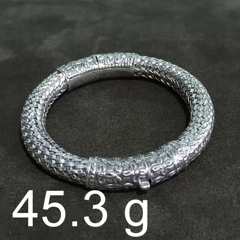 FINE Silver Bangle Bracelet 925 CRAFT Triba 45g JEWELRY VINTAGE ROUND LOCK #33