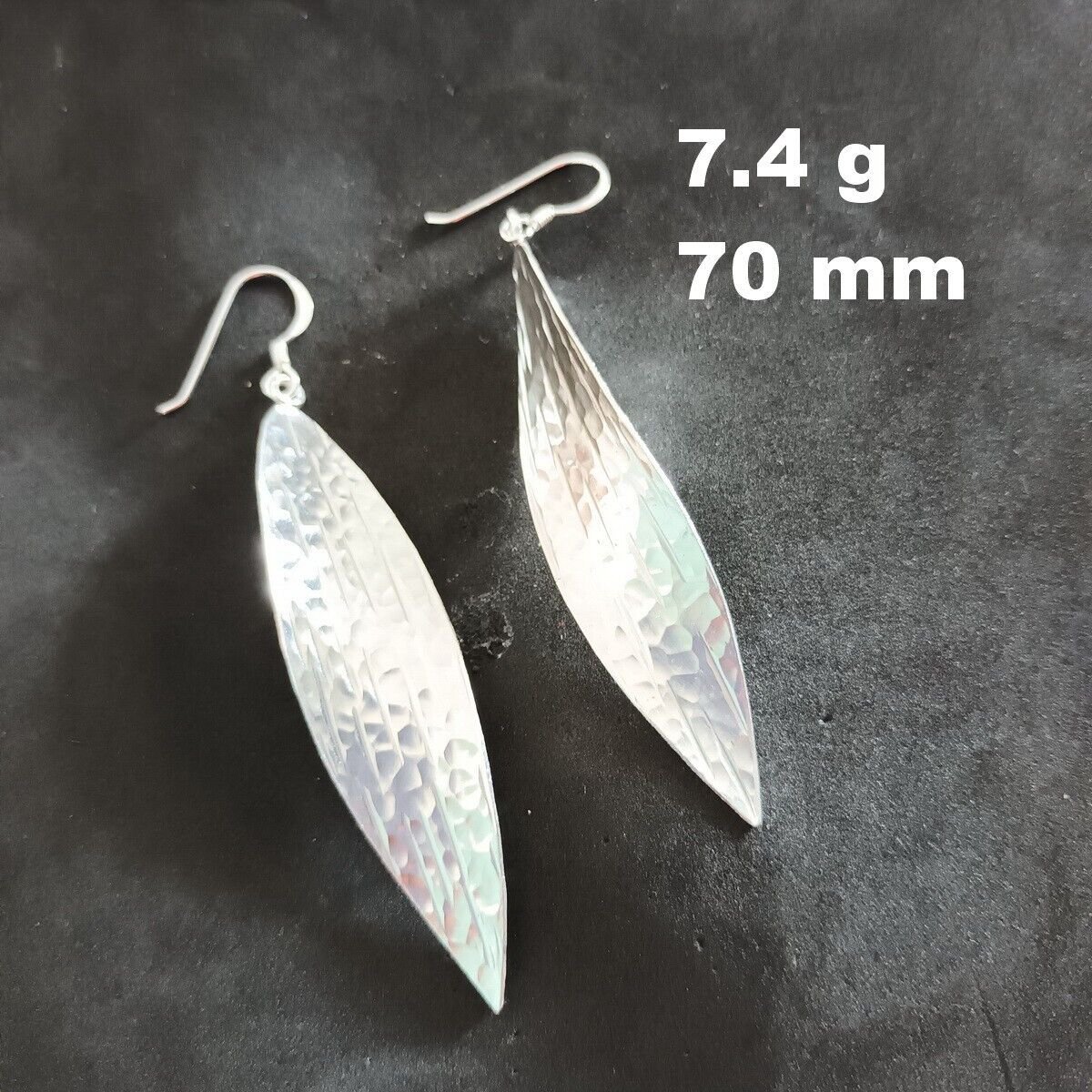 Fine Silver Earrings Sterling 925 Dangle 7g Hammered Long Leaf 24122
