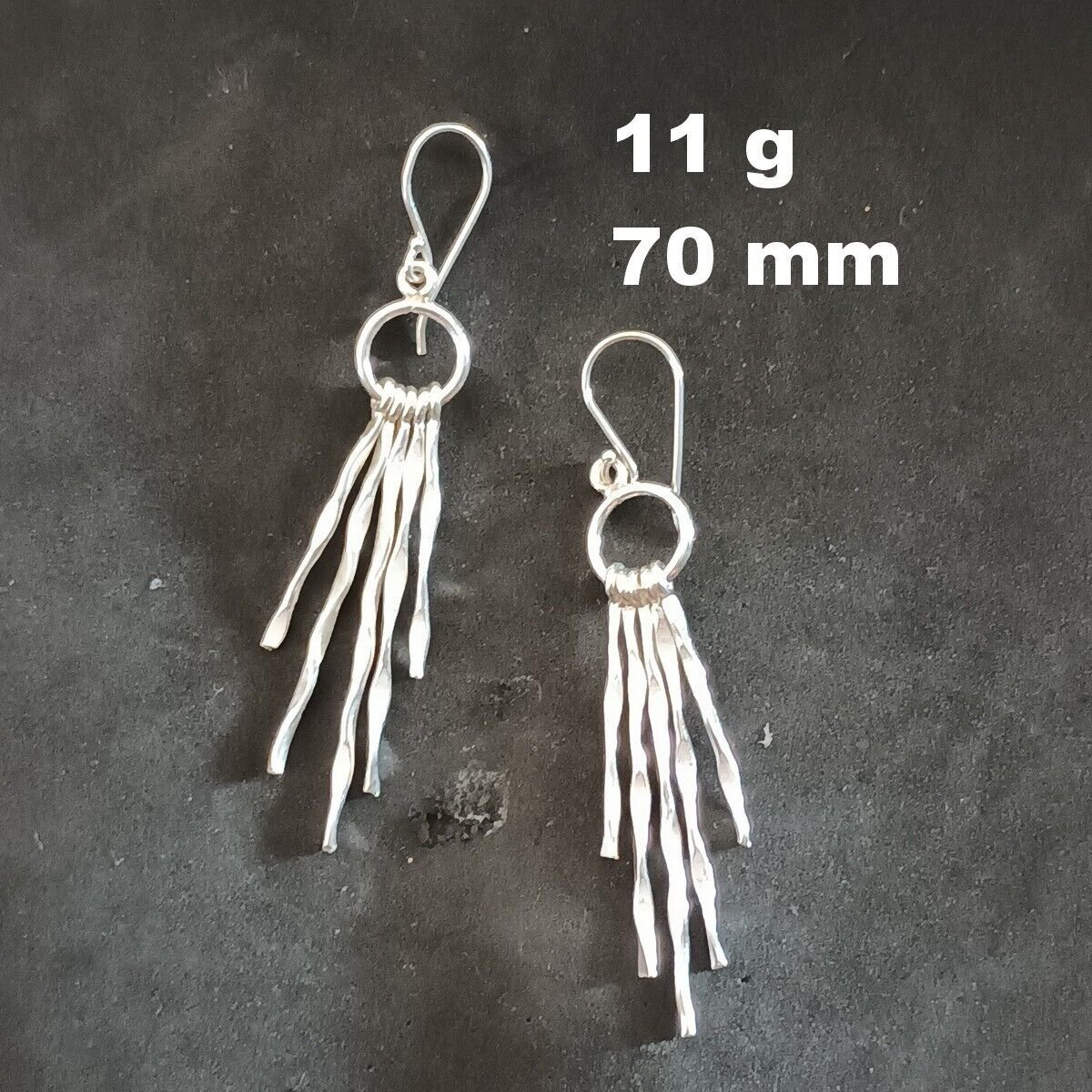 Fine Silver Earrings Sterling 925 Dangle 11g Multiple Hammer Sticks 24138