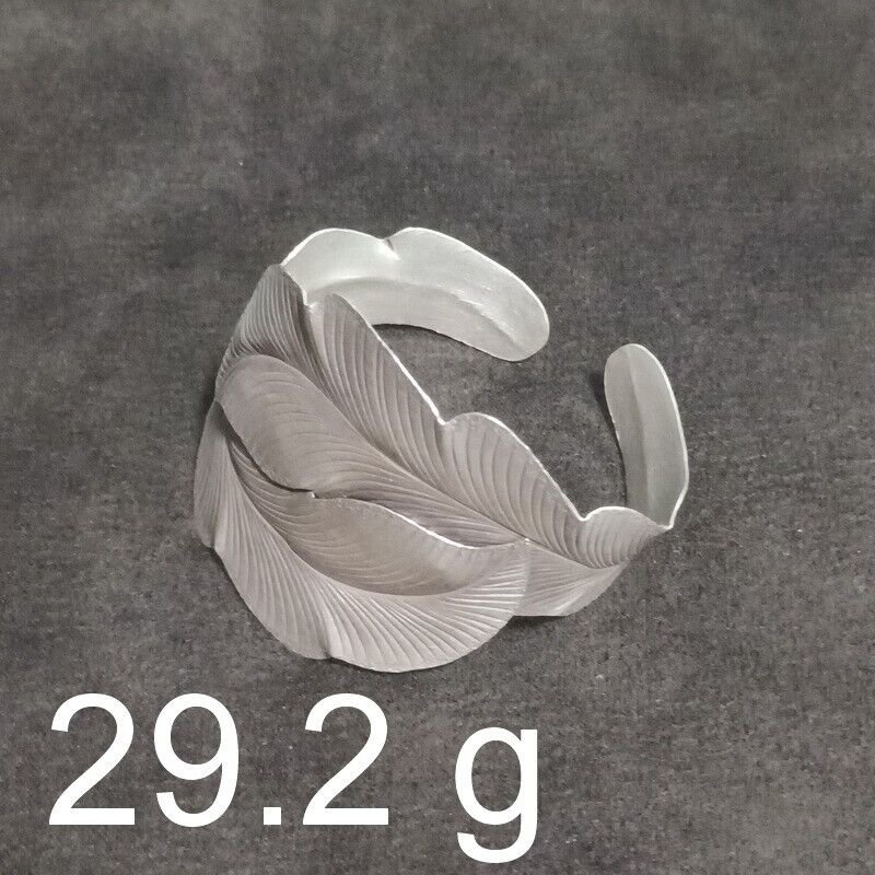 FINE Silver Bangle Bracelet 925 CRAFT Triba 29g JEWELRY VINTAGE LEAF 3D #35