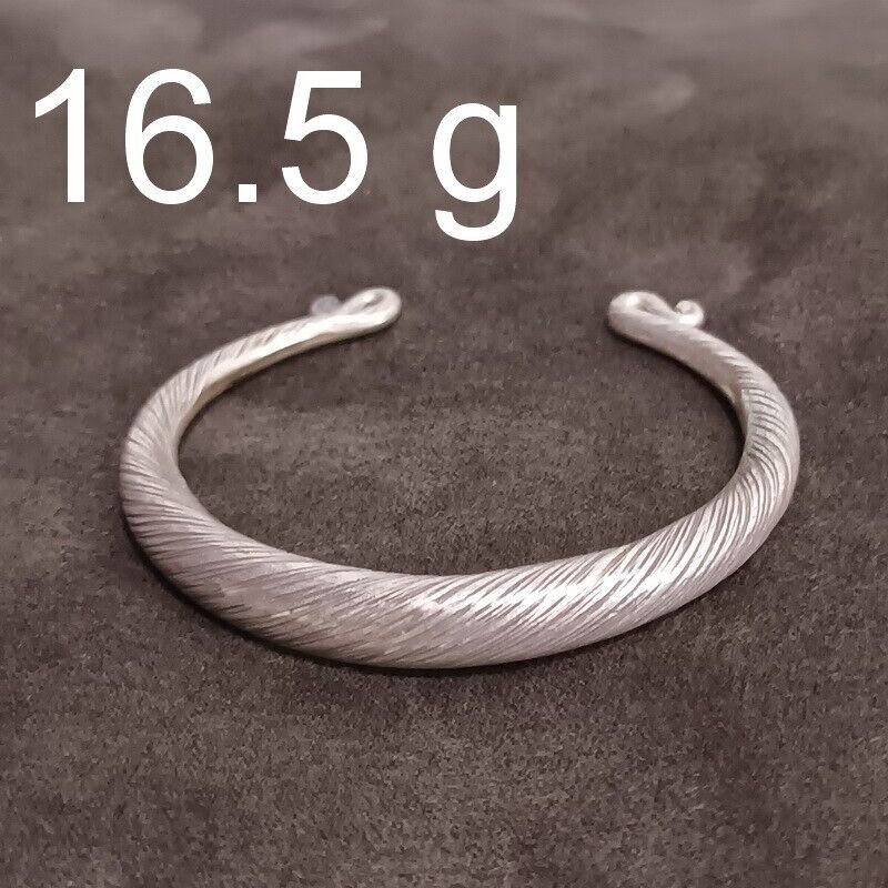 FINE Silver Bangle Bracelet 925 CRAFT Tribal 16g JEWELRY VINTAGE LINE ROD #10