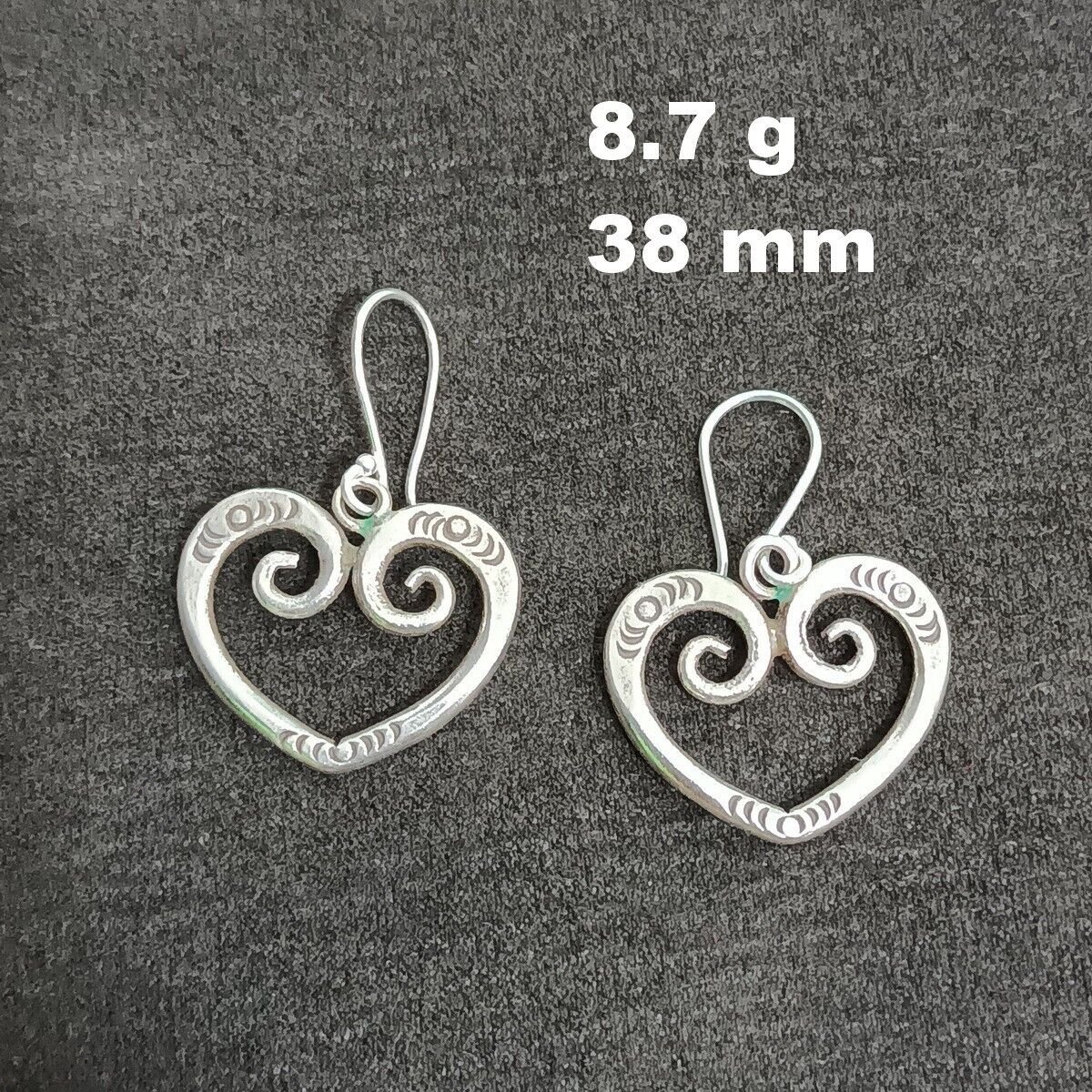 FINE SILVER EARRINGS NO STONES CRAFT VINTAGE DANGLES 8g HEART LINE #REE32