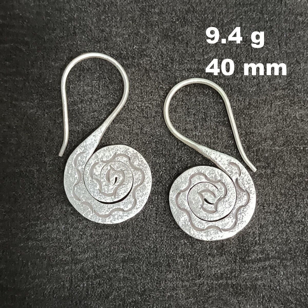 FINE SILVER EARRINGS NO STONES CRAFT VINTAGE DANGLES 9g ENGRAVED SPIRAL #REE34
