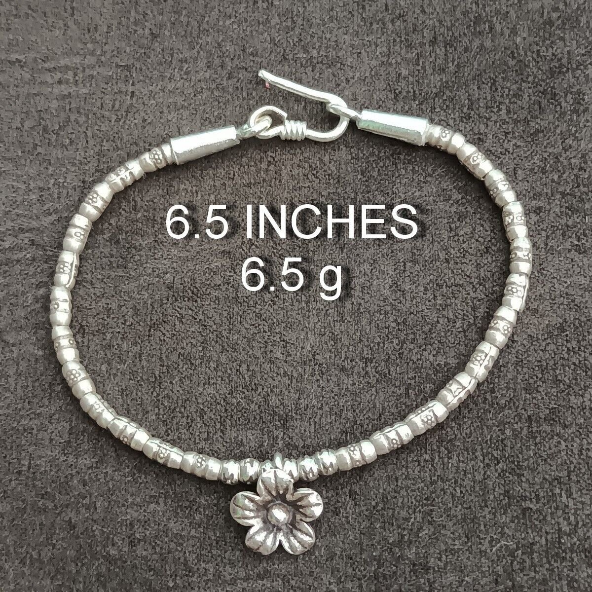 FINE SILVER BRACELET 999 TRIBAL CRAFT VINTAGE 6.5g MINIMAL FLOWER CHARMS #48