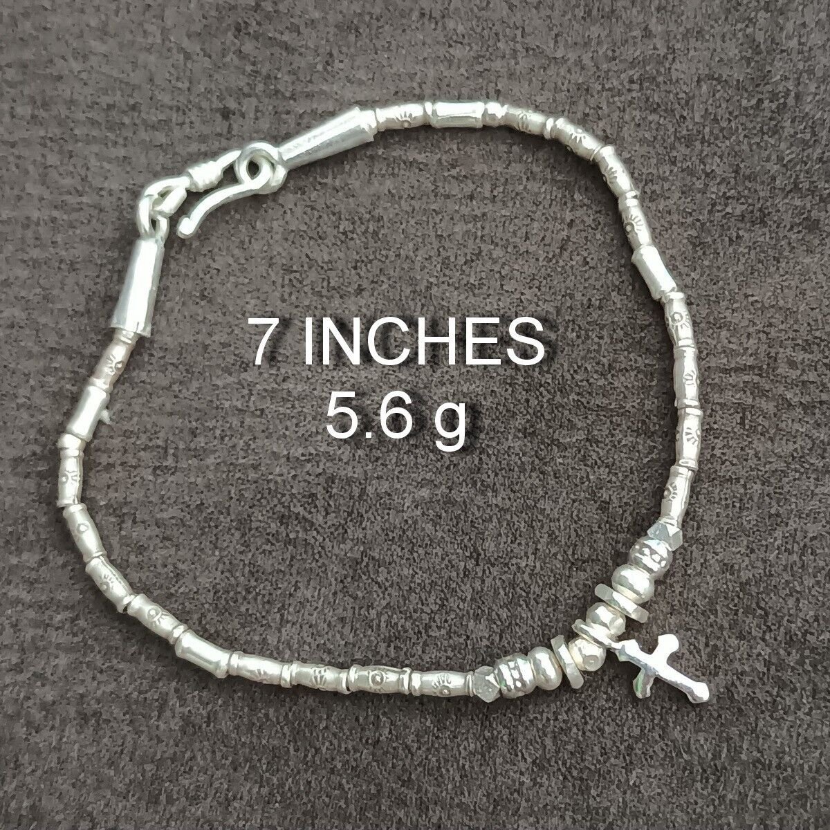 FINE SILVER BRACELET 999 TRIBAL CRAFT VINTAGE 5.6g MINI CROSS CHARMS THIN #56