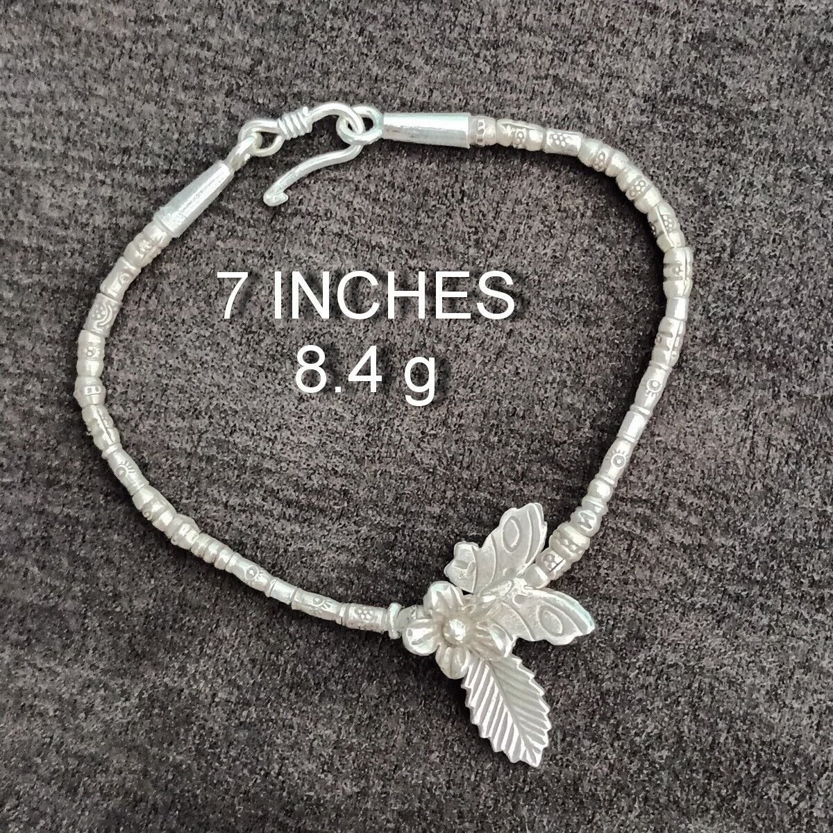 FINE SILVER BRACELET 999 TRIBAL CRAFT VINTAGE 8.4g LUXUARY NATUR CHARMS #57