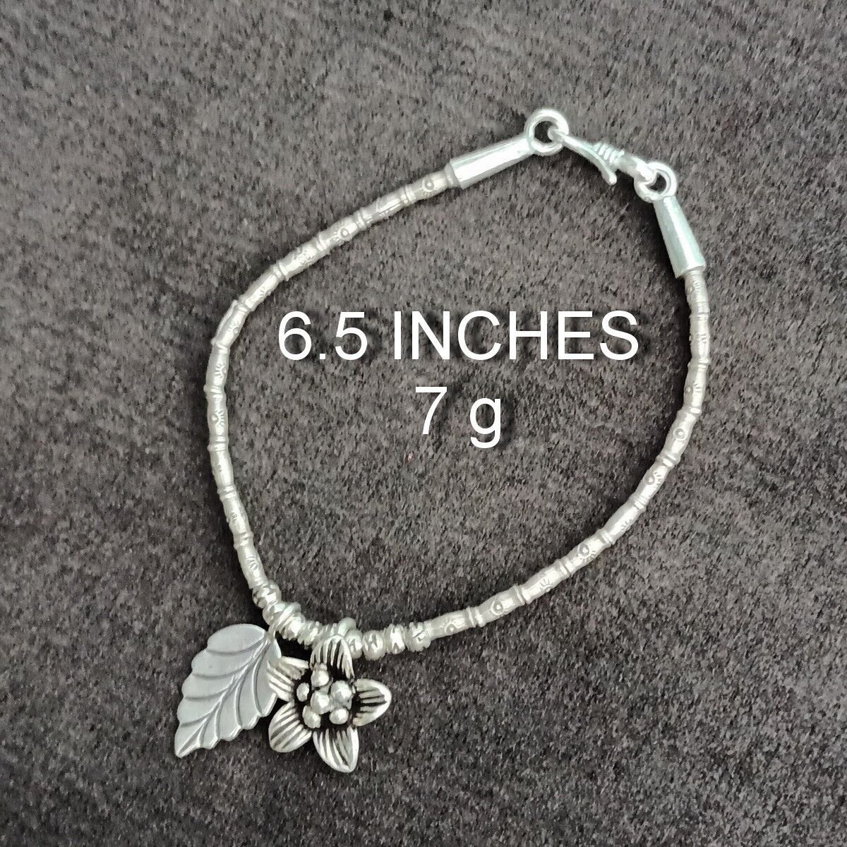 FINE SILVER BRACELET 999 TRIBAL CRAFT VINTAGE 7g MINI FLOWER & LEAF CHARMS #50