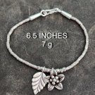 FINE SILVER BRACELET 999 TRIBAL CRAFT VINTAGE 7g  FLOWER CHARMS & LEAF #43