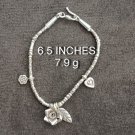 FINE SILVER BRACELET 999 TRIBAL CRAFT VINTAGE 7.9g FLOWER & LEAF CHARMS #49