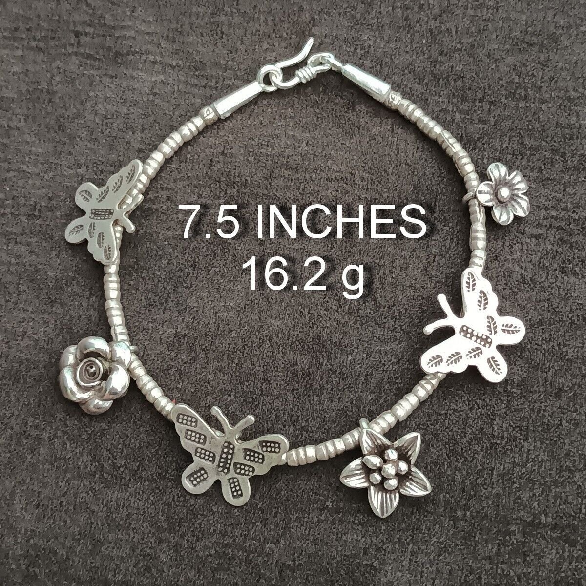 FINE SILVER BRACELET 999 TRIBAL CRAFT VINTAGE 16g FUNNY NATURE CHARMS BAND #63