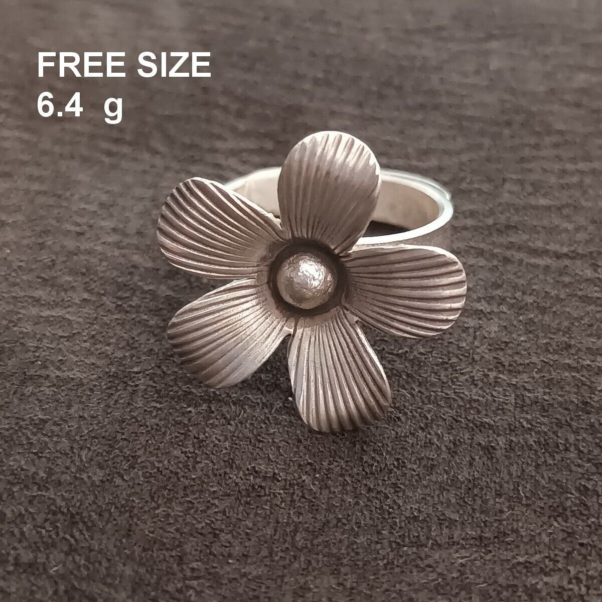 FINE SILVER RINGS 925 ADJUSTABLE FREE SIZE VINTAGE CRAFT 6 g LILY #016