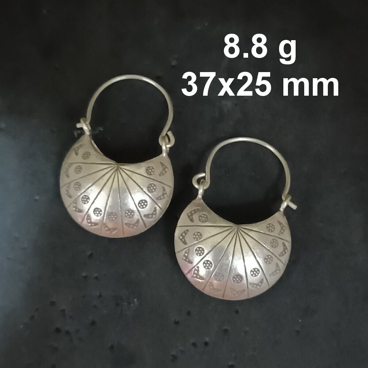 FINE SILVER EARRINGS CRAFT VINTAGE WOMEN DANGLES 8g Half-Moon Hoop #RE125