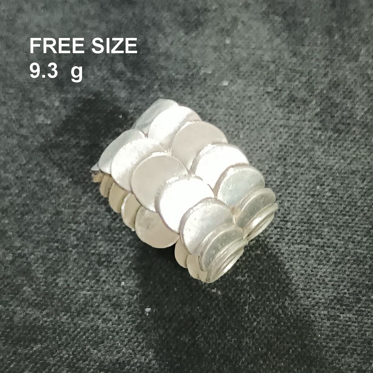 FINE SOLID SILVER RING FIXED SIZE VINTAGE 9g DOUBLE ROW SCALES  BAND #RR095