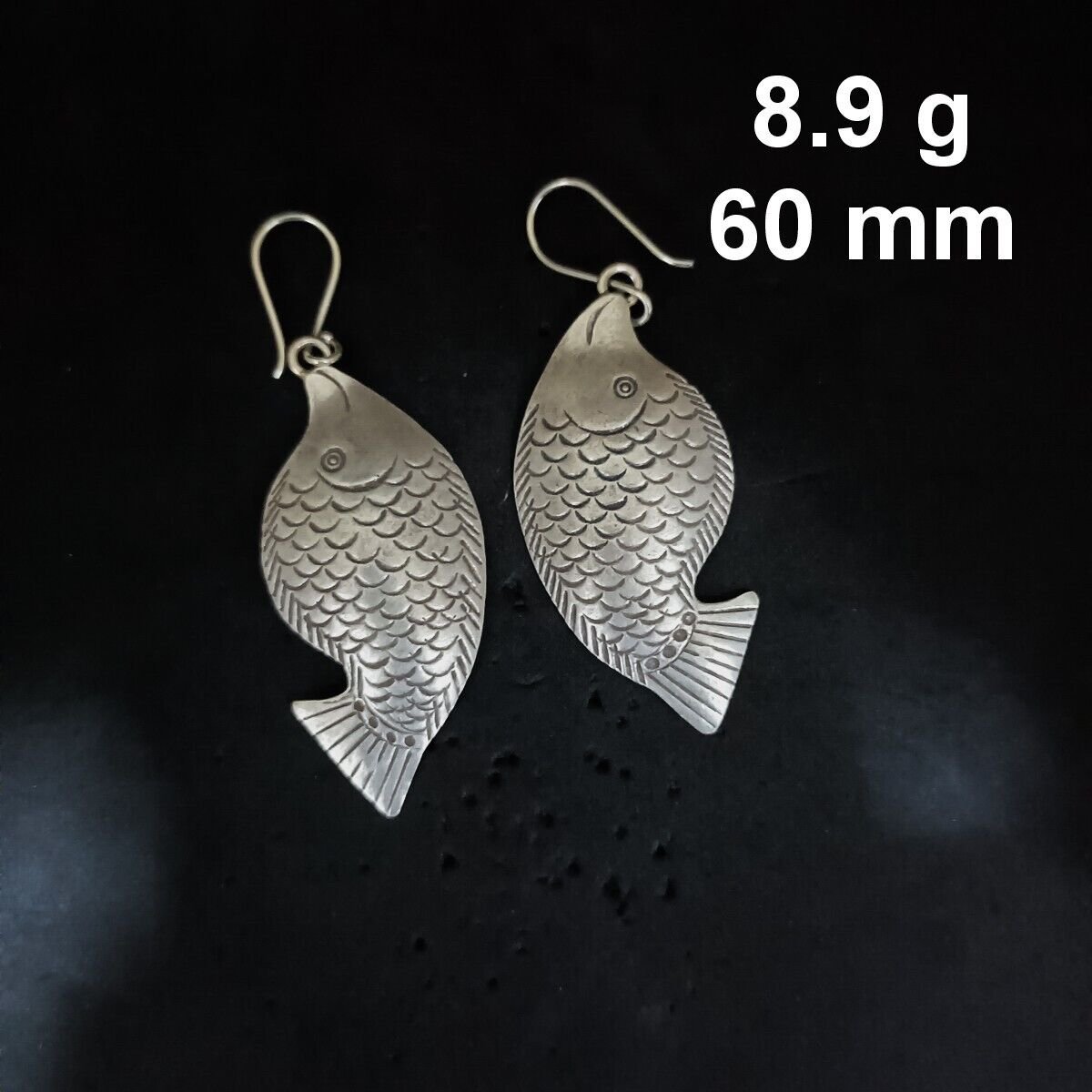 FINE SILVER EARRINGS CRAFT VINTAGE DANGLES 8g Refined funny fish #RE268