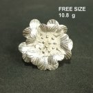 FINE SOLID SILVER RING FIXED SIZE VINTAGE 10g 3D ZINNIA BAND #RR076