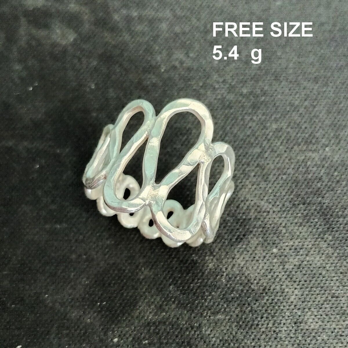 FINE SOLID SILVER RING ADJUSTABLE SIZE VINTAGE 5g FANCY WAVE LINE #RR043