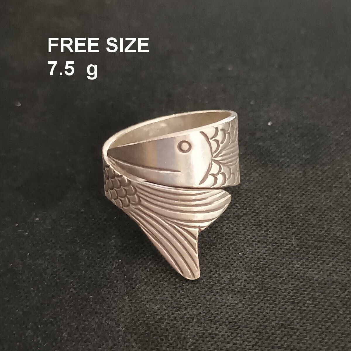 FINE SOLID SILVER RING FIXED SIZE VINTAGE 7g FISH WRAP BAND #RR064