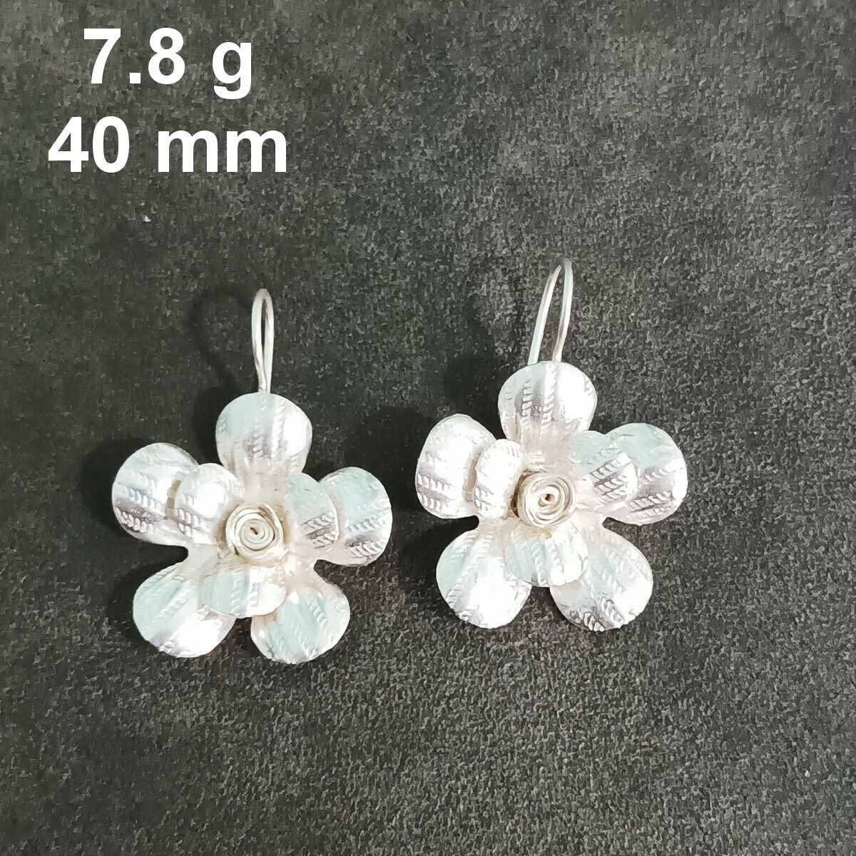 FINE SILVER EARRINGS CRAFT VINTAGE WOMEN DANGLES 7g ELEGANT FLOWER HOOK  #RE102