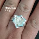 FINE SOLID SILVER RING ADJUSTABLE SIZE VINTAGE 7g 3D LITTLE ROSE BAND #RR037