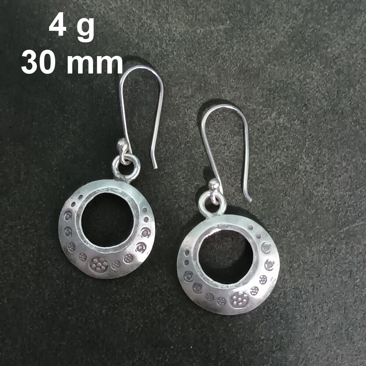 FINE SILVER EARRINGS CRAFT VINTAGE WOMEN DANGLES 4g MINI HOOP CHARMS #RE113