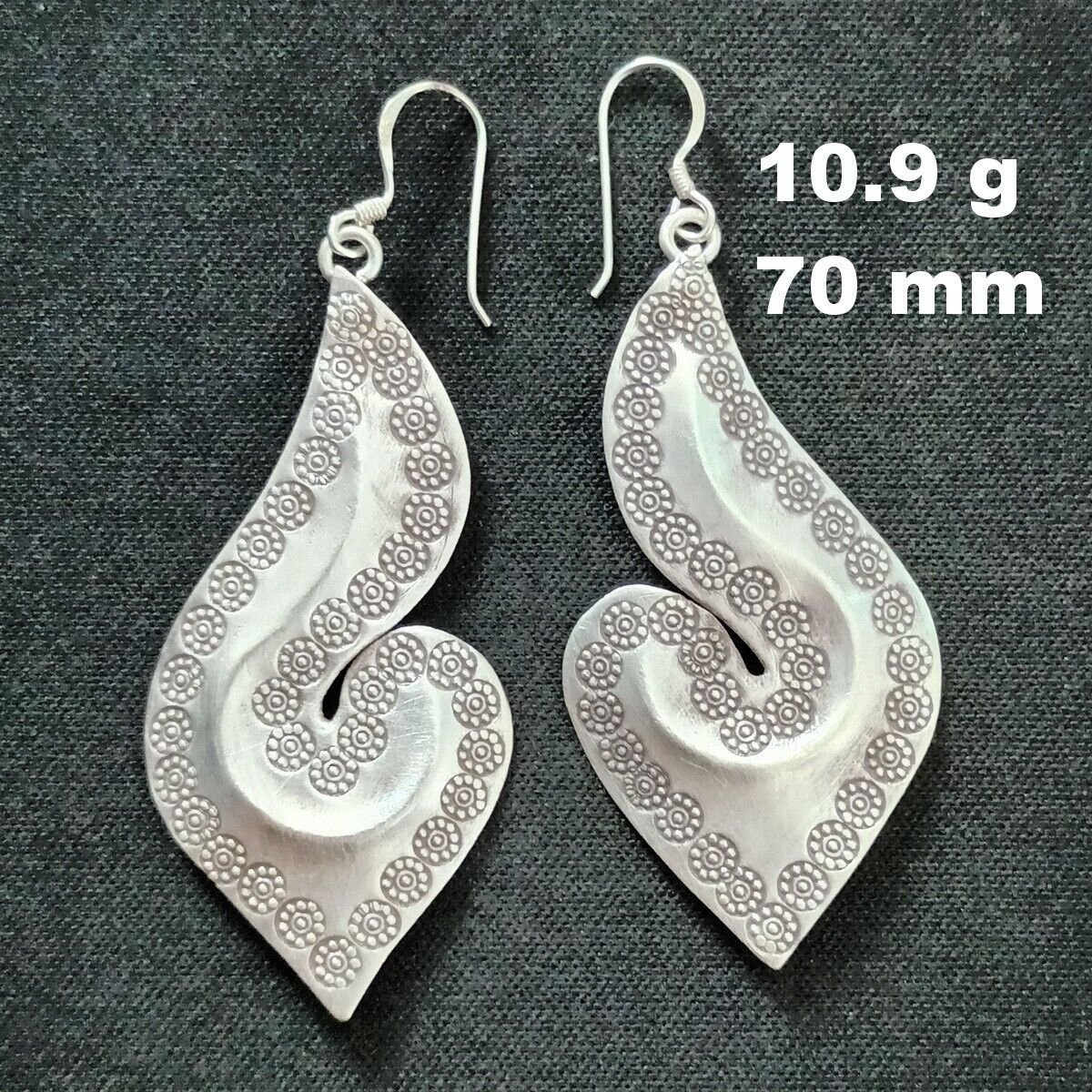 FINE SILVER EARRINGS CRAFT VINTAGE WOMEN DANGLES 10g ELEGANT BIG CHARMS #REE59