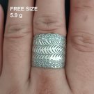 FINE SOLID SILVER RING ADJUSTABLE SIZE VINTAGE 5g FERN ENGRAVED BAND #RR024