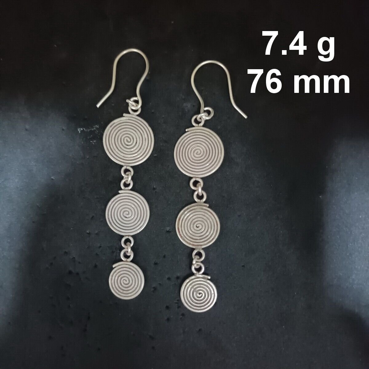 FINE SILVER EARRINGS CRAFT VINTAGE WOMEN DANGLES 7g TRILPE ROUND #RE138