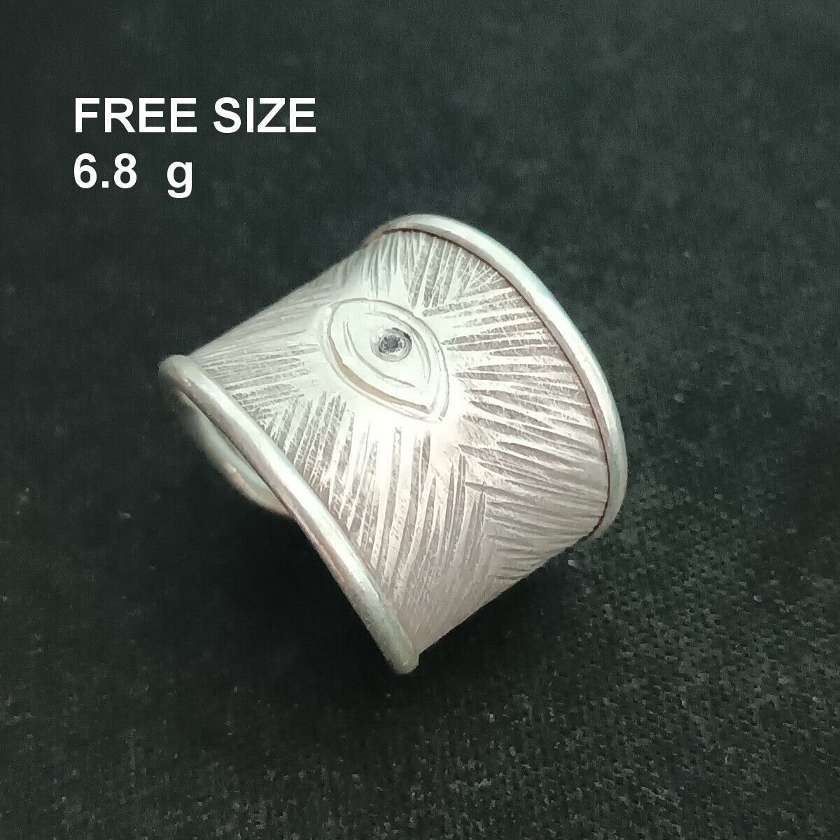 FINE SOLID SILVER RING ADJUSTABLE SIZE VINTAGE 6g ILLUMINATI EYE #RR012